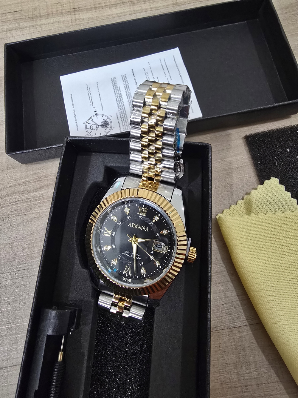 Men's Two-Tone Black Dial Watch